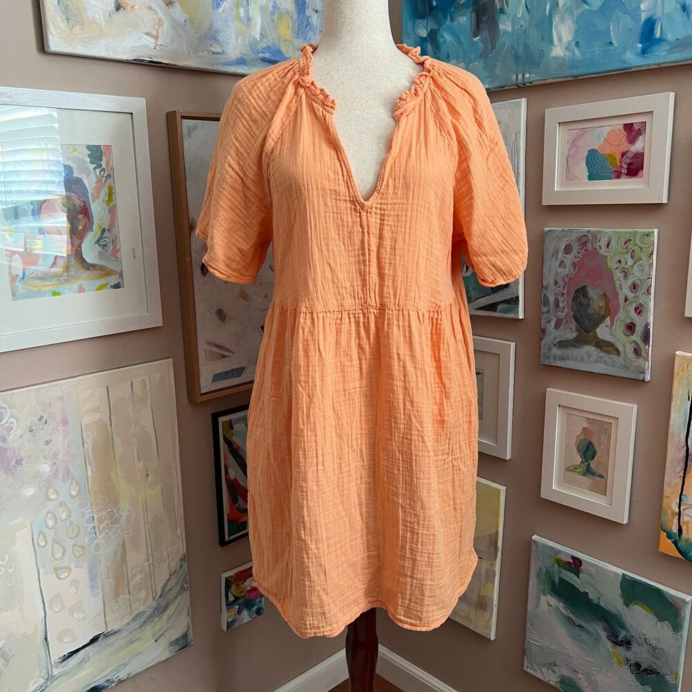 Old Navy Orange Cotton Gauze Mini Dress Short Sleeve Babydoll Cottagecore Size L